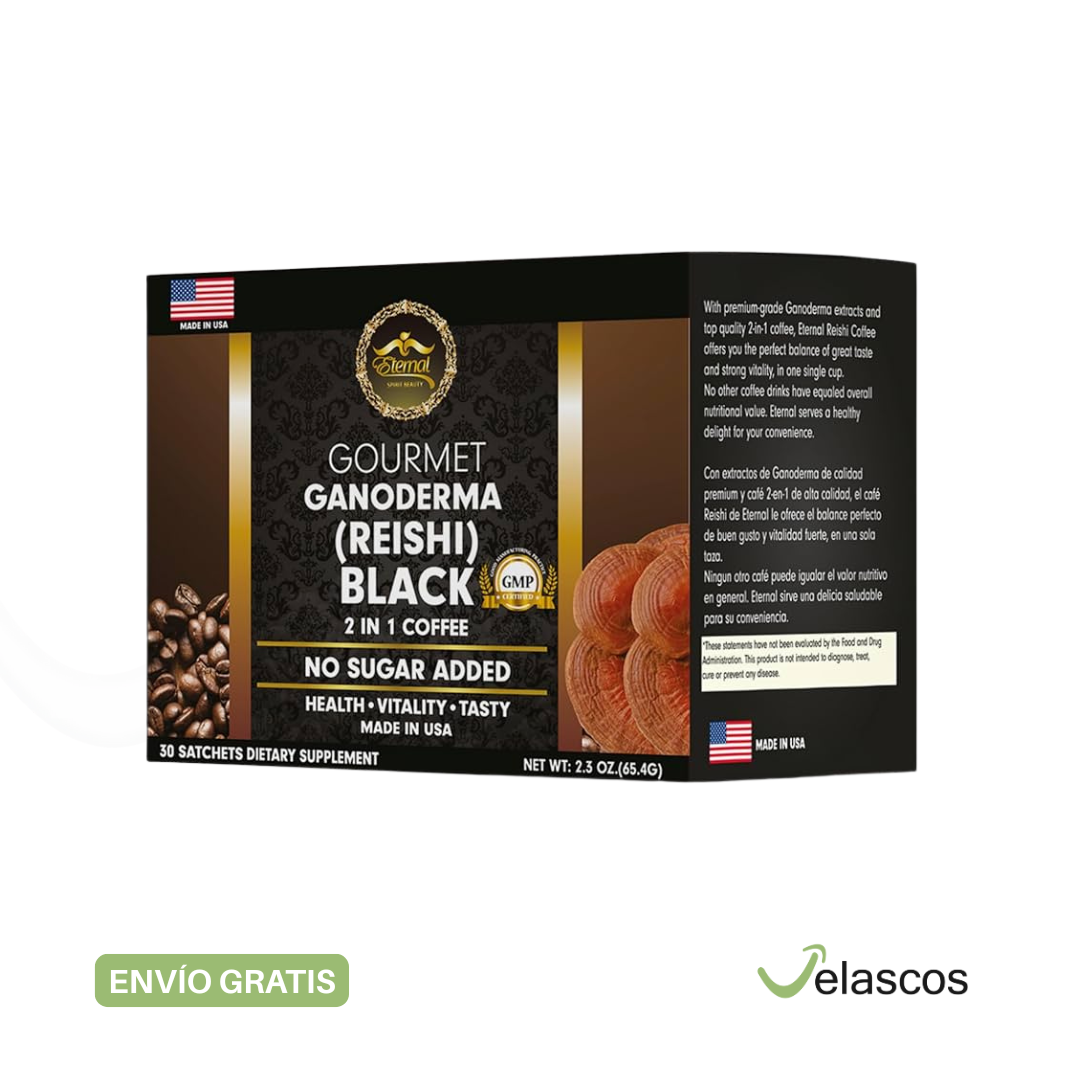 Gourmet Ganoderma (REISHI) Black 2 in 1 Coffee – Sin Azúcar Añadida (30 sobres)